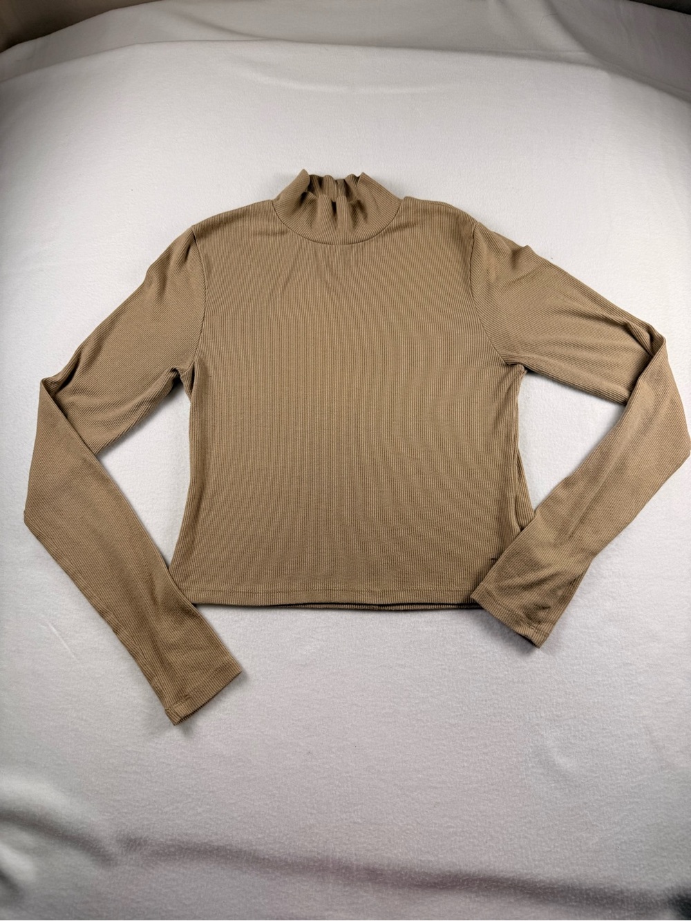 American Eagle Outfitters Ribbed Mock Neck Long Sleeve Top - Beige/Tan 323